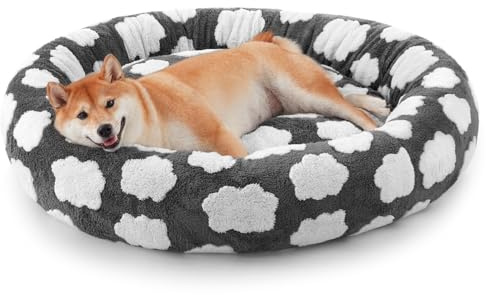 JOEJOY Donut Dog Bed Medium Size, Cute Round Calming Pet Bed with Removable Washable Cover, Orthopedic Cat Puppy Bed with Jacquard Shaggy Plush & Non Skid Bottom