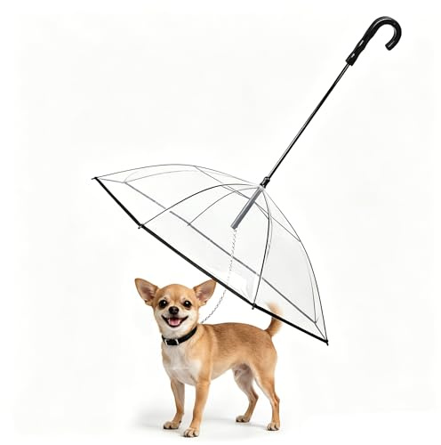 ENJOYING Ombrello per cani di piccola taglia con guinzaglio, impermeabile, trasparente, auto-assemblaggio