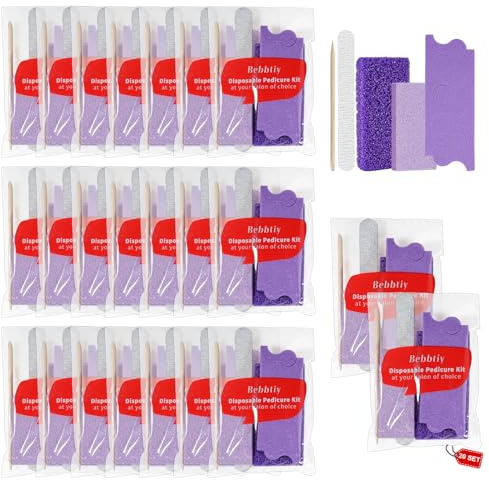 Disposable Pedicure Kit Sets, 5 in 1 Nail Salon Manicure Pedicure Kit Professional, Nail File, Pumice Pad, Mini Buffer, Toe Separator, Wood Stick, Individually Package (20, Count, 80/100 Grit)