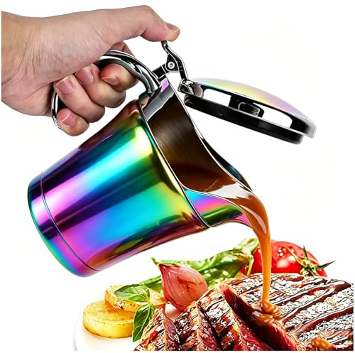 Premium Stainless Steel Thermal Gravy Boat, Sauce Jug with Hinged Lid and Gift Box (450 ml) - Double Walled - Dinner, Restaurants, Parties, Christmas