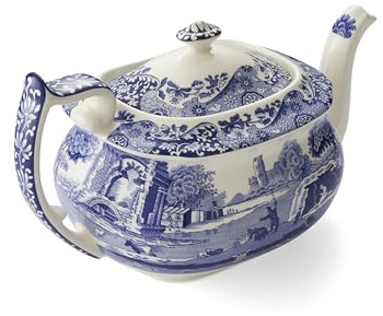 Spode x Blue Italian Signature Teapot - Classic Blue and White English Teapot Featuring The 18th Century Imari Oriental Border, Timeless Tableware Made in England