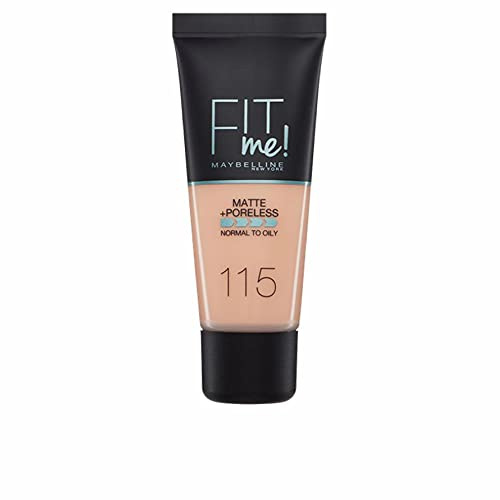Maybelline New York Fondotinta Fit Me Matte&Poreless, Finish Opacizzante e Fissante, Tonalità: 115 Ivory