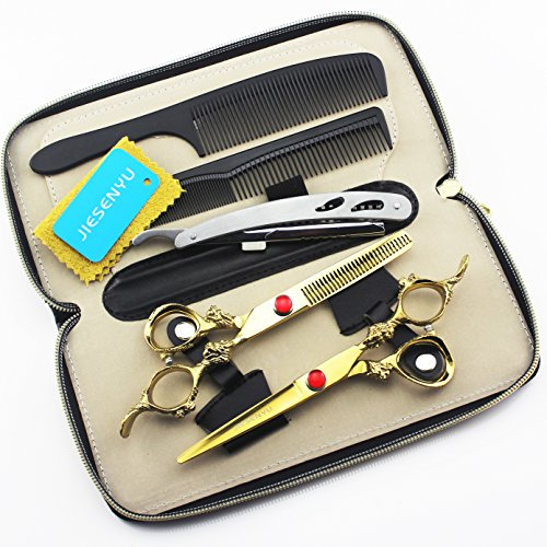 JIESENYU León de oro de 6 pulgadas a tijeras de cabello profesional Peluquería cortando y tijeras finas