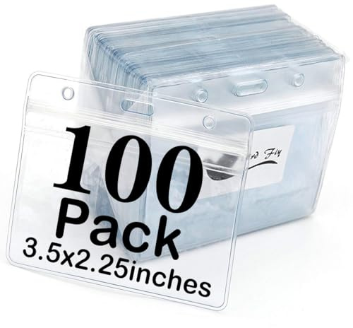 Name Tag Badge ID Card Holders 100 Pack Clear Plastic Horizontal Premium Badge Holder
