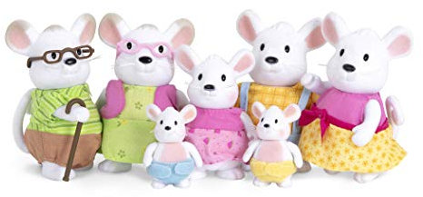 Li’l Woodzeez Age 3+ – Nibblekin Mouse Family with Grandparents – 7pc Toy Set with Miniature Animal Figurines – Animal Toys and Accessories for Kids +