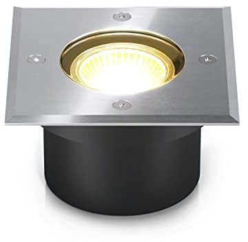 lambado® LED Bodenstrahler flach für Aussen IP67 - Wasserdicht & Befahrbar inkl. 5W Strahler dimmbar warmweiss - Bodeneinbaustrahler/Bodenleuchte eckig aus Edelstahl für Terrasse & Garten