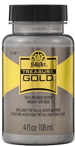 Plaid PE5554 Folk Art Treasure Gold Acrylic Craft Paint, Antique Silver, 2oz