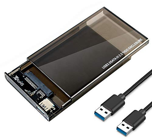 EasyULT Custodia per Disco Rigido da 2,5 Pollici SATA a USB 3.0, Enclosure Hard Disk Caso per 2.5 '' HDD SSD SATA I/II/III 7mm e 9,5mm, Supporto UASP, Tool Free (Nero Traslucido)