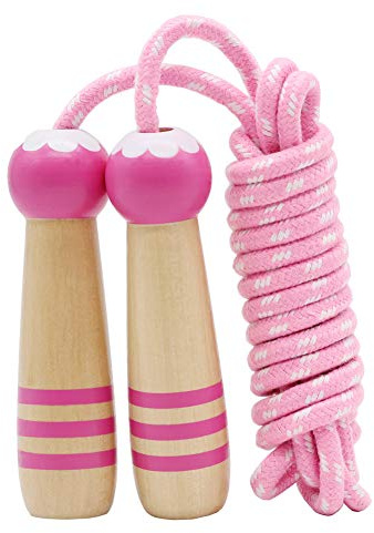Jump Rope Kids, 7ft Adjustable Cotton Skipping Rope with Wooden Handle for Boys and Girls Fitness Outdoor Exercise(Pink)