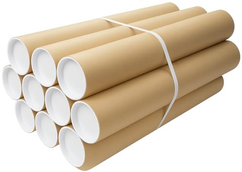 PACKZONE A1 Postal Tubes with Lids – Pack of 10 Heavy-Duty Cardboard Tube for Mailing Posters, Documents & Artwork, Packaging Roll with Plastic End Caps – Parcel, Posting & Shipping Tubes