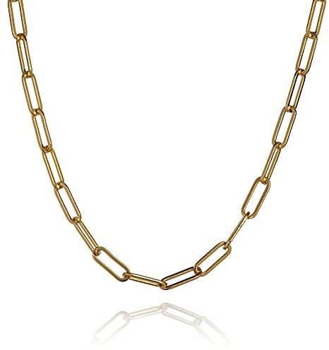 namana Collar de Cadena Paperclip Dorada para Mujeres y Chicas Adolescentes, Collar de Cadena Dorada Gruesa para Damas con Estuche de Joyería, Latón