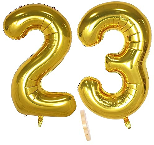 2 globos numeros 23 años, Number globo número 23 Dorado para Hombres Mujeres niños,40 Figuras Gold globo de lámina de helio inflable, gigante grande decoración fiesta de cumpleaños boda (xxxl 100cm)