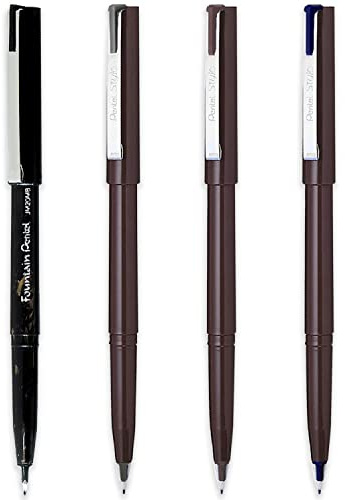 Pentel JM20 Stylo Disposable Fountain Pen – Black, Grey, Sepia & Navy Blue Ink - Pack of 4