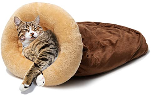 JVVGPET Cat Cave Bed - Fleece Warm Covered Cat Bed Indoor for Cold Weather - Self Warming Fluffy Pet Tunnel Hideout Nest for Small Medium Large Cats Sleeping Playing (Reuseable Washable)