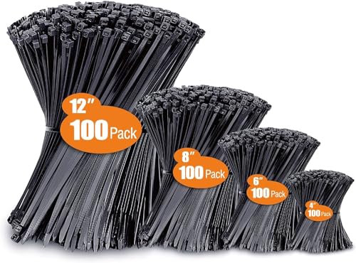 400 Stück Kabelbinder Schwarz Set,300/200/150/100 mm(100 Stück),WLEAD 18KG Zugfestigkeit Selbstverriegelnde Premium Nylon Kabelbinder für Kabelmanagement, Garten, Haus und Werkstätten