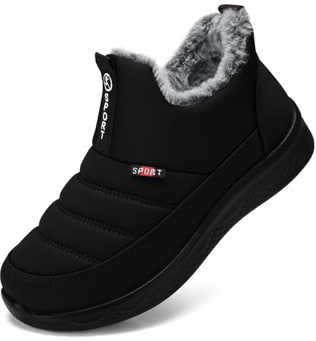 SHIBEVER Women Winter Snow Boots: Black Ankle Low Heel Slip on Fur Waterproof Booties for Womens Outdoor Warm Shoes Size 8
