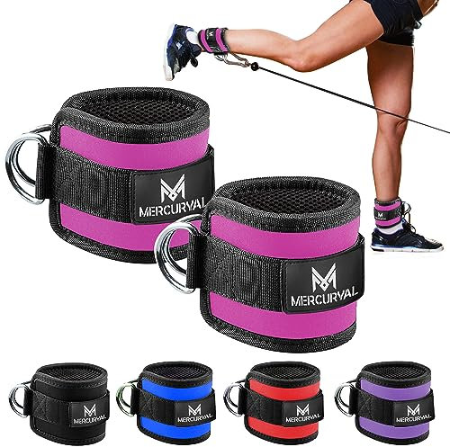 MERCURYAL Pack 2 Tobilleras Poleas Gym - Tobillera para Polea Acolchado para Mujeres y Hombres - Correa Tobillos Gym para Máquina de Cable Fitness y Gimnasio (Rosa)