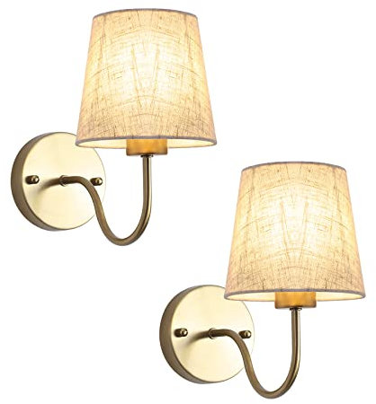 MRHYSWD Set of 2 Gold Wall Lights for Living Room Bedrooms, Modern Wall Sconce Lights Indoor Wall Lighting Fixtures Vintage Wall Lamps for Bedside Bathroom Hallway, Without E27 Bulbs