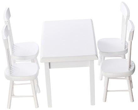 Toyvian 1 Satz Mini-Tisch Und Stühle Miniatur-hausmöbel Mini-Stuhl Und Tisch Innenausstattung Schreibtischstuhl Frisierstühle Mini-Tisch-Stuhl-Modell Kunsthandwerk Weiß Esstisch