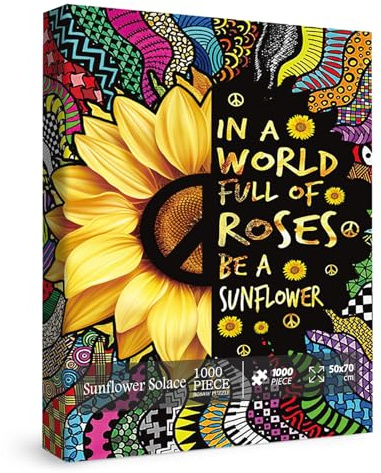 Puzzles Inspirants de Tournesol pour Adultes de 1000 pièces, Puzzle de Fleurs colorées Mandala Arc-en-Ciel, Puzzle avec Citation de Motivation pour Jeu Familial