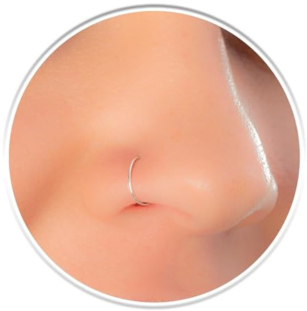 ROMAXO 2 Pcs Plain Silver Nose Ring 20g Piercing Jewellery, 6mm 8mm Nose Rings hoop Snug and Super Snug Nose Ear Lip ring Tragus Septum Piercing Jewellery, stainless Steel Women Girl's Gift