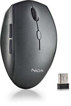NGS Bee Black - Ratón Inalámbrico Ergonómico con Teclas Silenciosas, con 5 Botones y Rueda de Desplazamiento, Conexión Inalámbrica 2.4 GHz, Especial para Diestros, dpi Ajustable, Color Negro