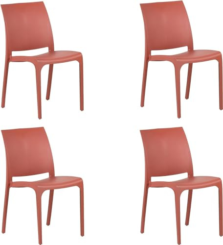 GLOUPIE Set 4 Sedie Volga In Polipropilene Rosso, Impilabili, Dimensioni 54 x 46 x 81 Cm, Peso 3,5 Kg,Per Interno Ed Esterno, Made In Italy, Sedia Impilabile