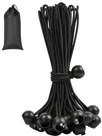Adiwo Tendeur Elastique, 25pcs 20cm Tendeur Bache avec Boules, Sandow Elastique Caoutchouc, pour Bâche, Adapté aux Tentes, Bannières, Filets, Rideaux Harnais d’Extension (Noir)