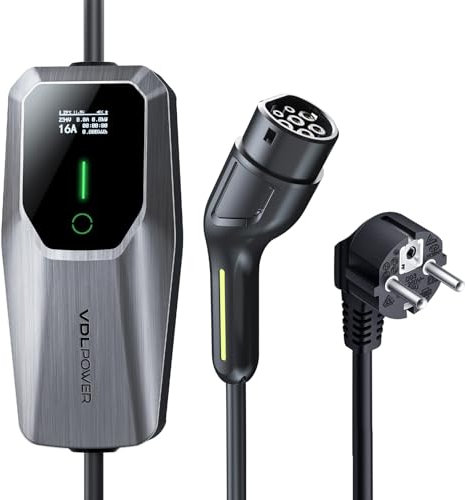VDLPOWERVP Typ 2 Ladekabel 3.6 Kw, Schuko 6/8/10/13/16A, 5m Elektroauto Ladekabel, EV Ladegerät für Elektroautos IP65, Mit LED-Digitalanzeige