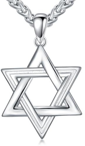 Lattd Star of David Necklace for Men 925 Sterling Silver Estrella De David Classic Jewish Israeli Pendant Necklace Jewelry Gifts for Men Women (01-silver)