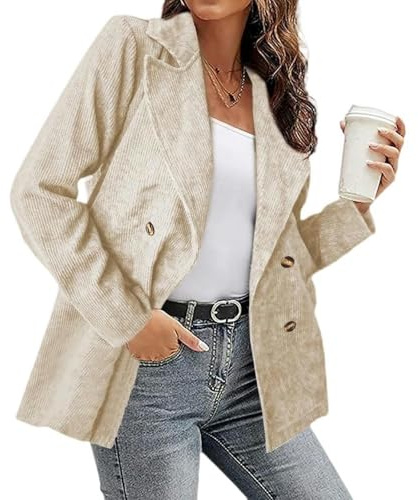 Vinter Dubbelknäppt Blazer-Kappa Sammetströjor Avslappnad Damkläder - Khaki - XL