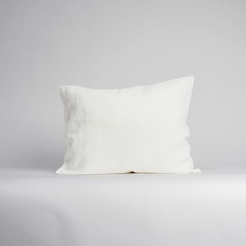 My Linen Home - Set di 2 Federe in Lino & Cotone, Federe Cuscini 65x65 cm, Federe Cuscino Letto Colore Bianco Latte, Copricuscino Letto Prelavate non si Restringono, Copri Cuscino Letto 150 g/m²