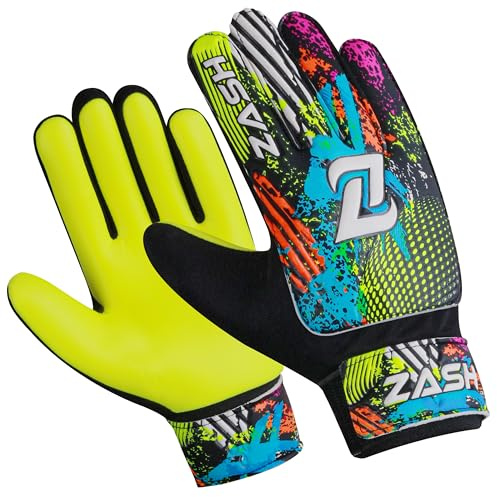 ZASH Soccer Goalie Gloves for Kids, Youth & Adult Football Goalkeeper Gloves Double Wrist Protection with 4-mm Latex Strong Grip Palm (Yellow Fluorescent, Size 4 Suitable for 6 to 9 Years Old)
