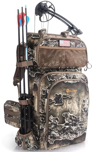 FunVZU Hunting Backpacks for Men,Saddle Hunting Bag with Bow Holder, Lage Compound Bow Hunting Backpack & Duffle Bags, Deer Hunting Backpack with Rifle Holder (Forest Rock Camo)