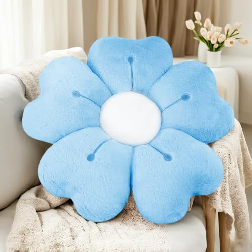 ODIWEN Cuscini di Fiori Fiore, 50cm, Cuscino decorativo a forma fiore carino, Cuscino decorativo per la casa,Cuscino da pavimento fiore (Blu)