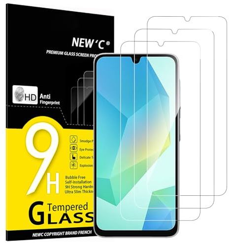 NEW'C 3 Piezas, Protector Pantalla para Samsung Galaxy A17 2025, Galaxy A16 5G, Galaxy A26 5G, Cristal templado Antiarañazos, Antihuellas, Sin Burbujas, Dureza 9H,Ultra Transparente, Ultra Resistente