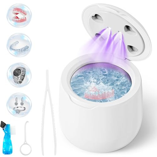 Seyaom Ultraschallreinigungsgerät Zahnschiene| 42000Hz, 24W, 250ML | Ultraschallbad Ultrasonic Cleaner mit UV Lampe für Retainer Aligner Prothesen Schmuck Kosmetikpinsel