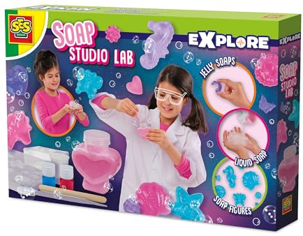 SES Creative 25142 - Studio Savon - Kit de Fabrication de Savon pour Enfants - Crée du Savon Liquide, Solide et en Gel - Kit d'Expérimentation - Créativité pour Filles