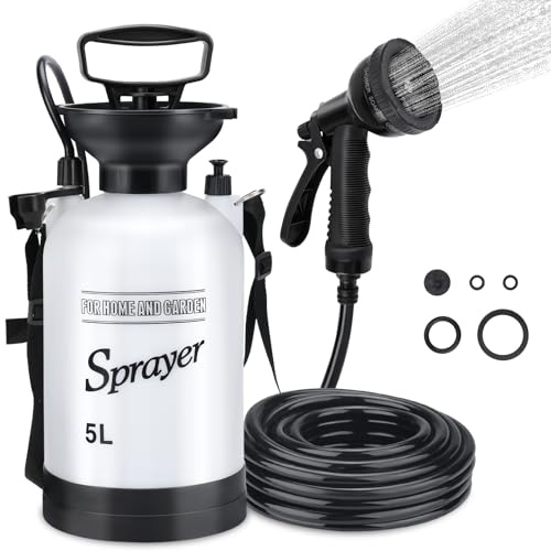 Roadtime Ducha Portátil de Camping de 5L, Bolsa de Ducha de Presión Manual, 10 Modos de Pulverización, Kits de Enjuague a Presión con Manguera de 3m, Pulverizador de Presión de Acción de Bomba para