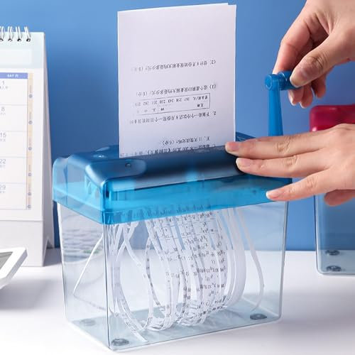 SYXLS A6 Manual Shredder Tool, Large Capacity, No Need for Electricity, Blue Transparent Portable Mini Shredder, Ldeal for the Office, Files Documents Home Office Desktop Supplies