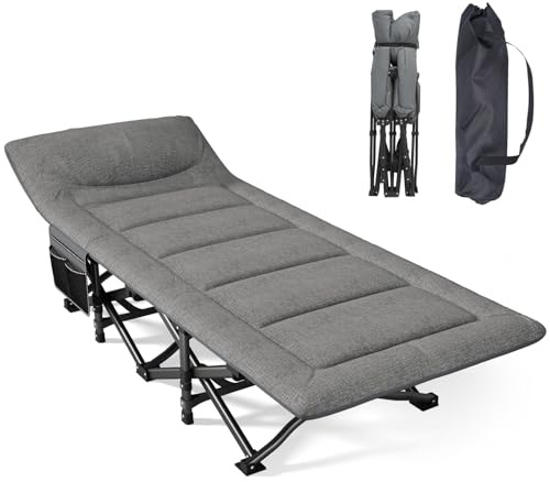 Mopaicot Furn Lit de Camping Plier pour Adultes avec Matelas et Oreiller Intégrés, Portable pour Extérieur et Voyage, Charge Maximale 200kg, Inclut Sacoche de Transport, Gris