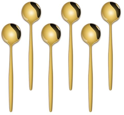 5.1 Inch Coffee & Tea Spoon,6 Pieces Gold Stainless Steel Teaspoon,Mini Spoons For Dessert And Coffee,Durable Demitasse Coffee Spoons For Dessert