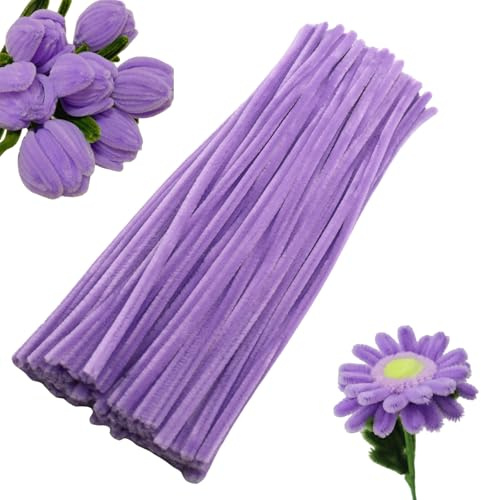 Swpohrat 100 Pieces Taropurple Pipe Cleaner Craft Set,Thick Fuzzy Chenille Stem Pipe Cleaners for DIY Craft Projects and Decorations