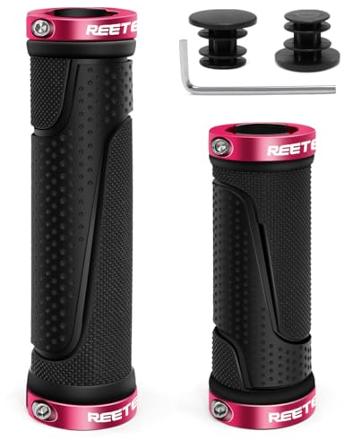 Puños Bicicleta Montaña Antideslizante Caucho Puños Manillar Bicicleta, Aluminio Doble Bloqueo de 22mm Mango para MTB Ergonomicos para BMX,Scooter Puños (Rosa (130mm + 90mm))