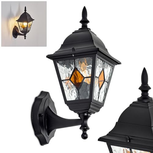HOFSTEIN Außenwandleuchte Naofe, Außenwandlampe aus Metall/Glas in Schwarz/Klar/Orange, Wandleuchte außen im Vintage/Antik/Landhaus-Design, E27, IP44 - für Garten, Hof, Außenbereich, Haustür