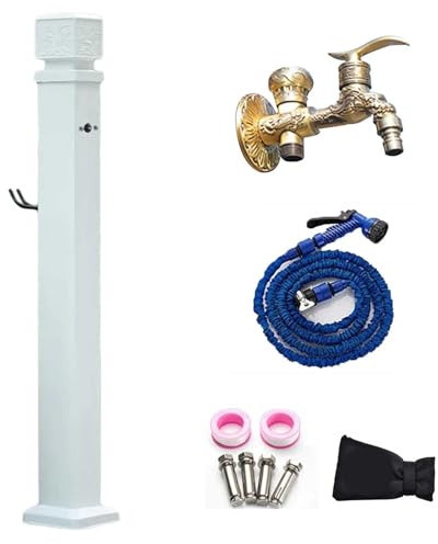 Aluminum Vertical Garden Water Column, 45in Free-Standing Hose Holder with Faucet & Spray Gun, Yard Hydrant for Efficient Irrigation & Easy Watering Solutions