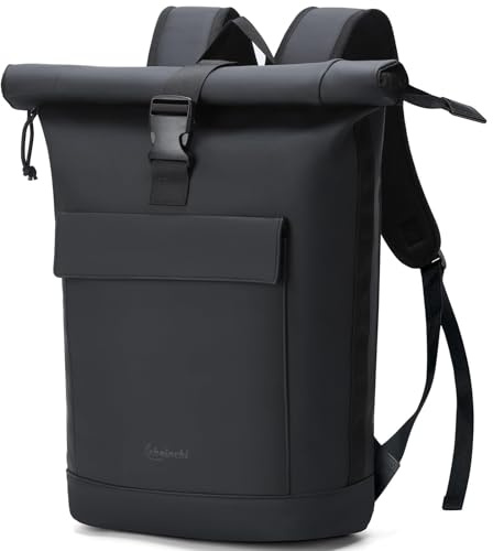 Lekeinchi Rolltop Rucksack Damen & Herren, Elegant Laptop Rucksack Wasserdicht mit 17 Zoll Laptopfach, Großer Reiserucksack Tagesrucksack Schulrucksack für Reisen, Uni Schule, Arbeit - Schwarz_XL