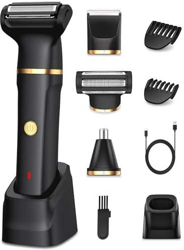 Body Trimmer Men 3 in 1, Pubic & Ball Trimmer Man IPX7 Waterproof, Rechargeable Body Shavers for Men with 2 Combs, Painless Nose Hairs Trimmer for Man,Wet & Dry