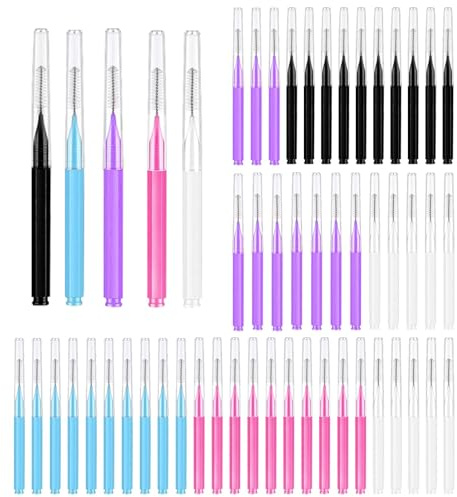 50 Pcs Micro Eyebrow Brushes, Portable Multifunctional Eyelash Comb with Cap, Eyebrow Spoolies for Brow Lamination, 5 Colours