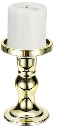 sourcing map Portavelas de cristal de 14 cm para velas cónicas/columnas, candelabros para candelabros de té, candelabros para boda, centro de mesa, decoración del hogar, dorado